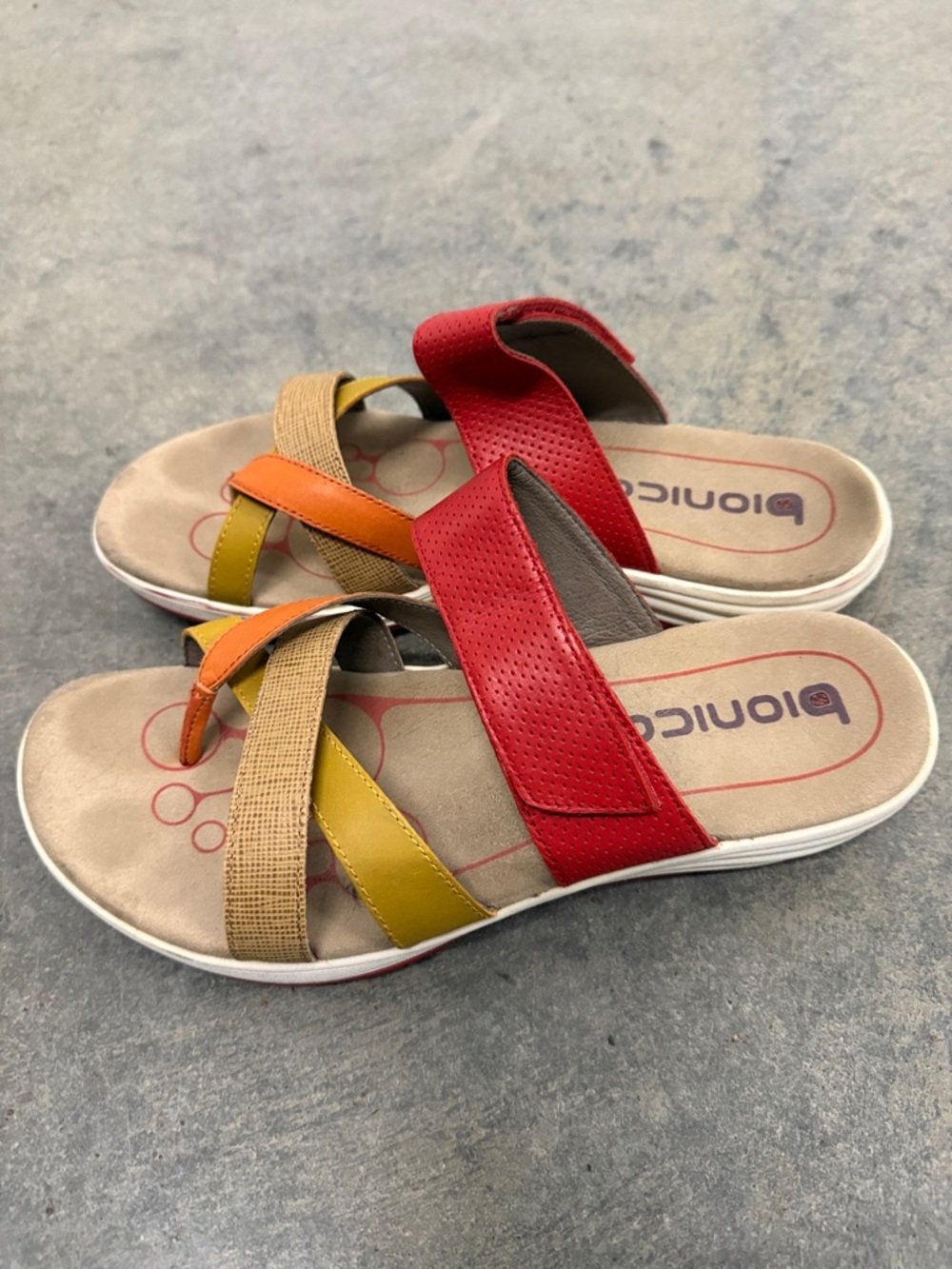 Bionica Red, Orange, Yellow & Tan Cross-Strap Sandals - Picture 2 of 4